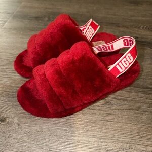 UGG fluff yeah red slipper slides shoes size 9